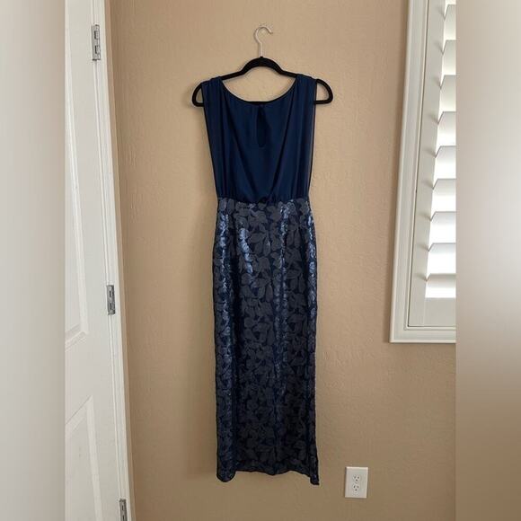 New Aidan Mattox Blouson Navy Sequin High Slit Maxi Dress Gown 0 - Picture 5 of 9